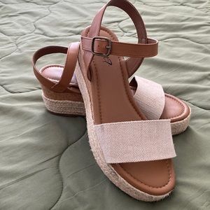 Brown and tan wedge sandals